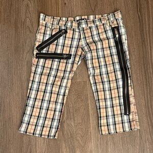 Vintage punk Frankie B. Plaid Cargo Pants with Black Zipper Accents